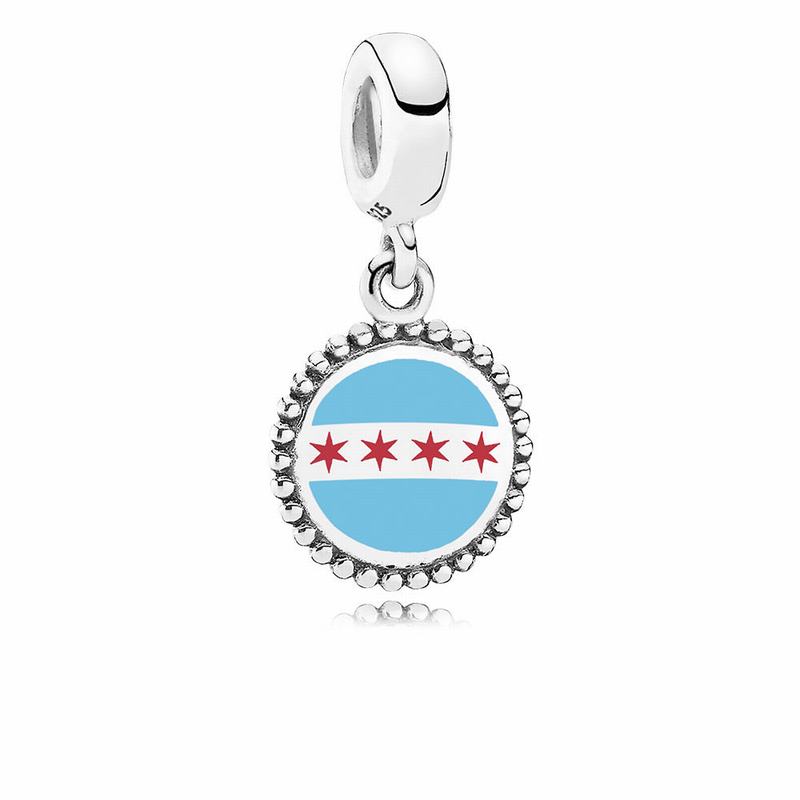 Pandora Chicago Flag Dangle Charm - Sterling Silver/Enamel/Blue - Canada | DC1210GJ